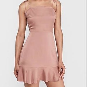 Express Woman Tie Shoulder Ruffle Hem Fit And Flare Dress